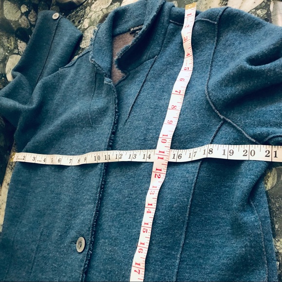 Eileen Fisher Boiled Wool Pockets Teal Color Jacket Coat Size Large - Picture 12 of 14